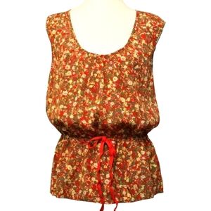 DKNY Jeans Ditsy Floral Blouse Sz S Short Sleeve Lightweight Feminine Top